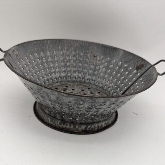 vintage Gray Graniteware Footed Colander Strainer Handles Enamelware 10 w x 4.5H - Picture 7 of 9